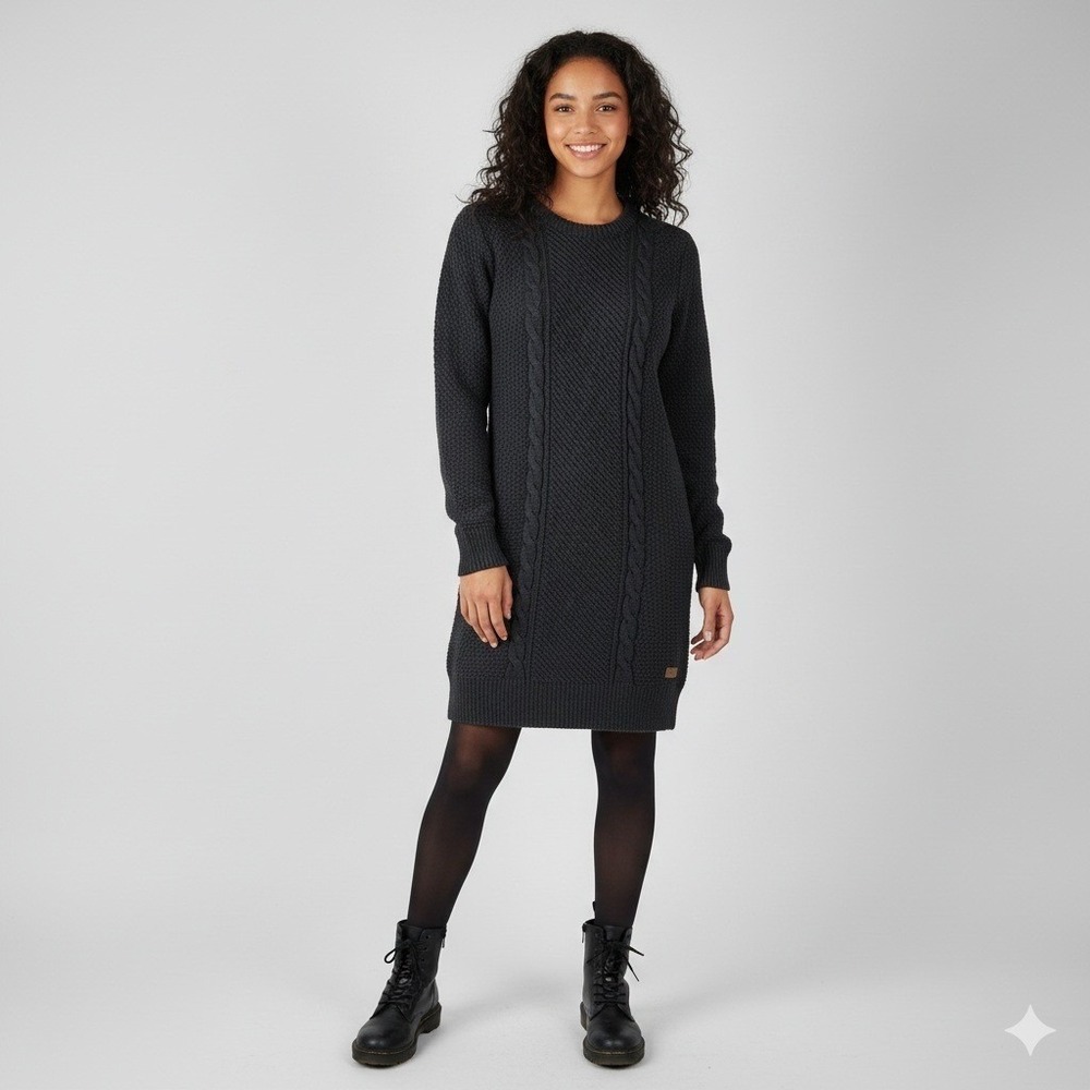 Element Womens Sweater Dress Cable Knit Pullover Medium Gray Cozy-Chic Winter
